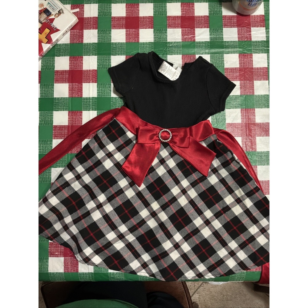 Youngland Christmas‎ Dress 3T Black And Red Plaid Festive Holiday